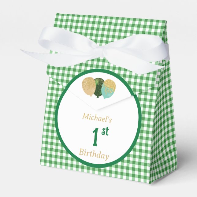 Grüne Gingham Glitter Ballons Benutzerdefiniert 3  Geschenkschachtel (Vorderseite)