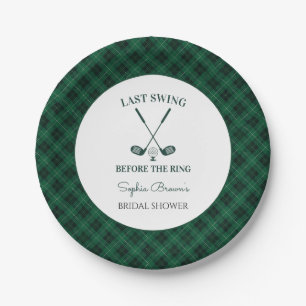 Grüne Gingham-Golf-Brautparty Pappteller
