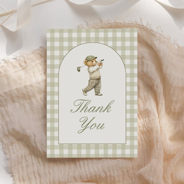Grüne Gingham-Golf-Junge-Baby-Shower Dankeskarte (Von Creator hochgeladen)