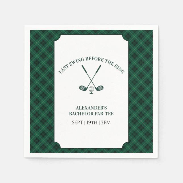Grüne Gingham-Golf-Junggesellenparty Serviette (Vorderseite)