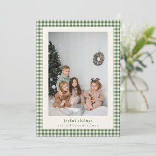 Grüne Gingham-Karojoy Weihnachtsfoto Feiertagskarte