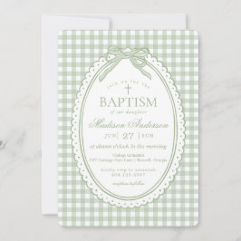 Grüne Gingham Kokette Schleife Taufe Einladung