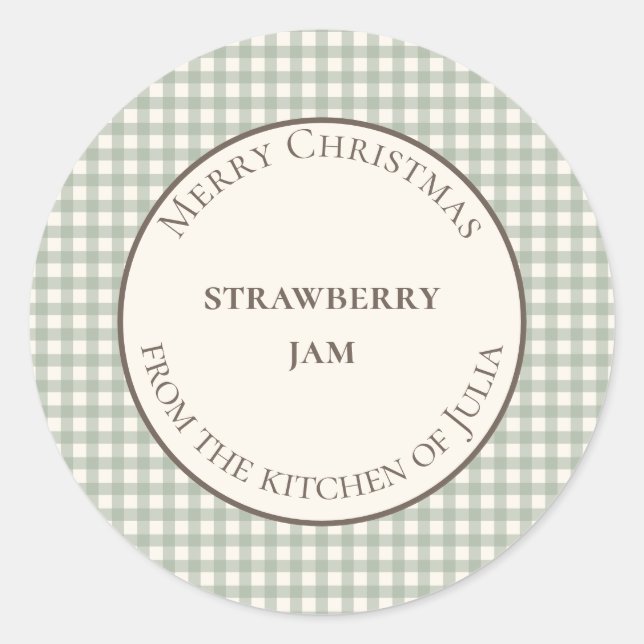 Grüne Gingham-Lebensmitteletiketten für hausgemach Runder Aufkleber (Vorderseite)