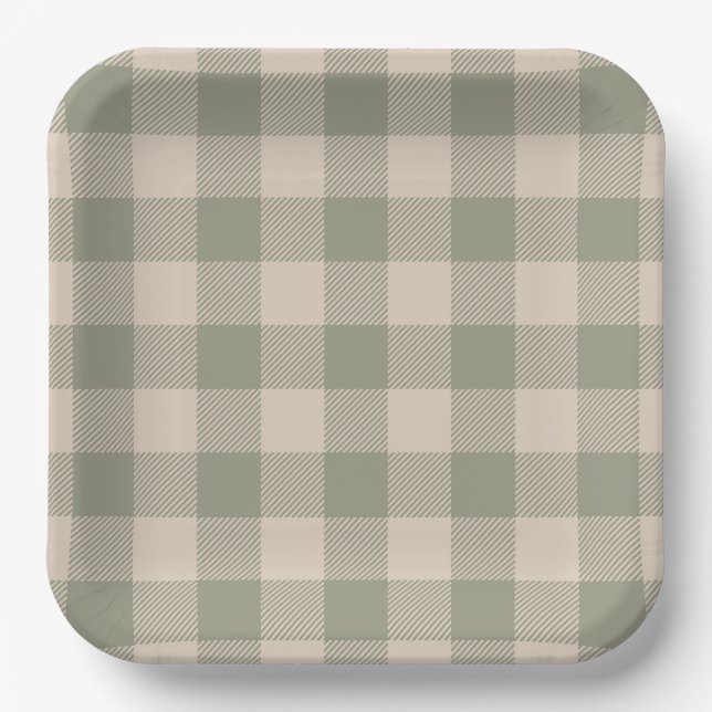 Grüne Gingham-Papierteller - 23cm | Salty Bark Clu Pappteller (Vorderseite)
