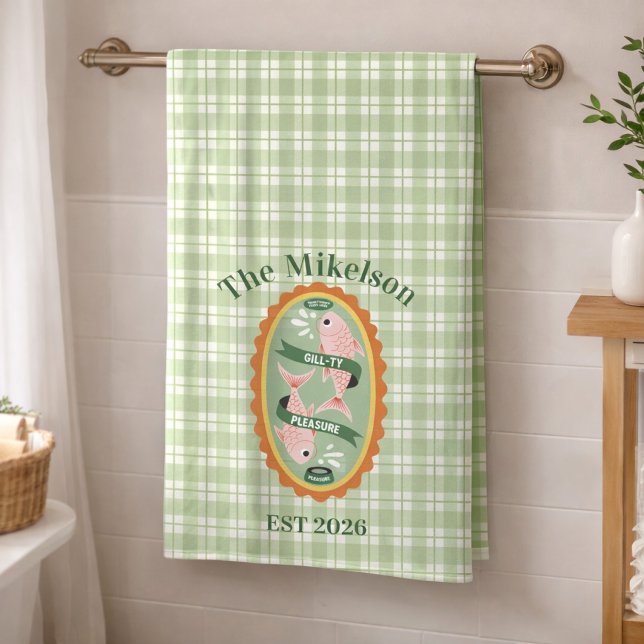 Grüne Gingham Sardinen Benutzerdefinierter Familie Badehandtuch (Von Creator hochgeladen)
