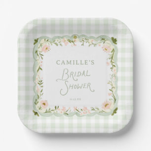 Grüne Gingham-Schleifen-Baby-Shower-Papierplatten Pappteller