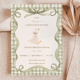 Grüne Gingham verrückte Gans Babyshower-Einladung Einladung