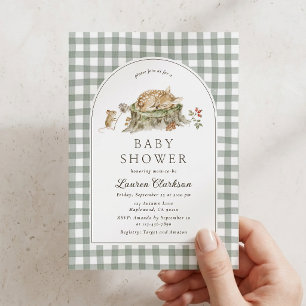 Grüne Gingham-Wald-Baby-Shower-Einladung Einladung