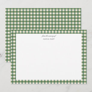 Grüne Gingham-Weihnachts-Baby-Shower-Notizkarte Mitteilungskarte
