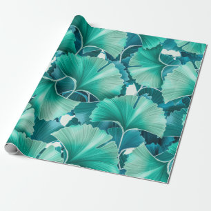 Grüne Ginkgo-Biloba-Illustrationsmuster Geschenkpapier