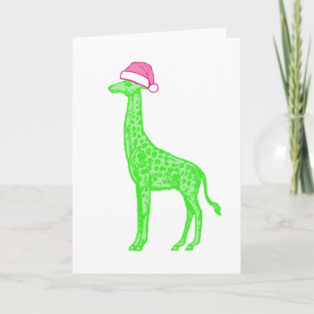 Grüne Giraffe mit rosa Weihnachtsmannmütze Karte (Vorderseite)