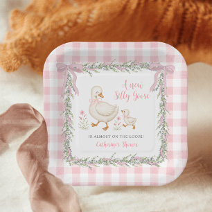 Grüne Girlande Silly Goose Baby Shower Pappteller