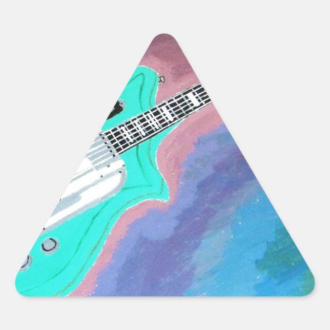 Grüne Gitarre Dreieckiger Aufkleber (Vorderseite)