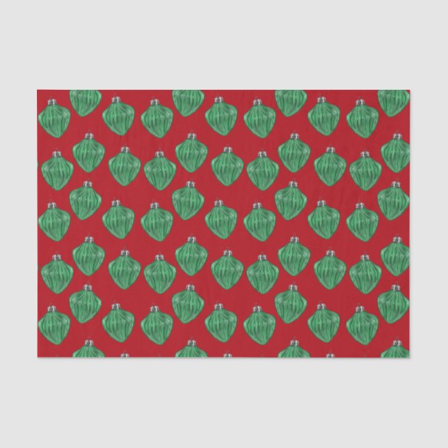 Grüne Glasschmuck - Rotes Gewebe Seidenpapier (Vorderseite)