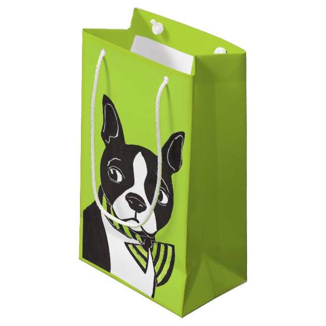 Grüne glatte Geschenk-Tasche Bostons Terrier Kleine Geschenktüte (Vorderseite Schrägansicht)