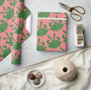 Grüne Glitter-Glocken auf rosa Weihnachten Geschenkpapier