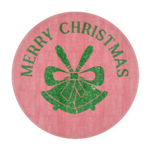 Grüne Glitter-Glocken auf rosa Weihnachts Custom Schneidebrett