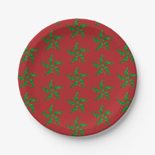 Grüne Glitter-Weihnachtsstern Pappteller