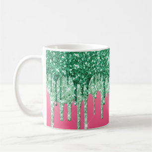 Grüne Glittertropfen Rosa Glamour Trendiger Spaß Kaffeetasse