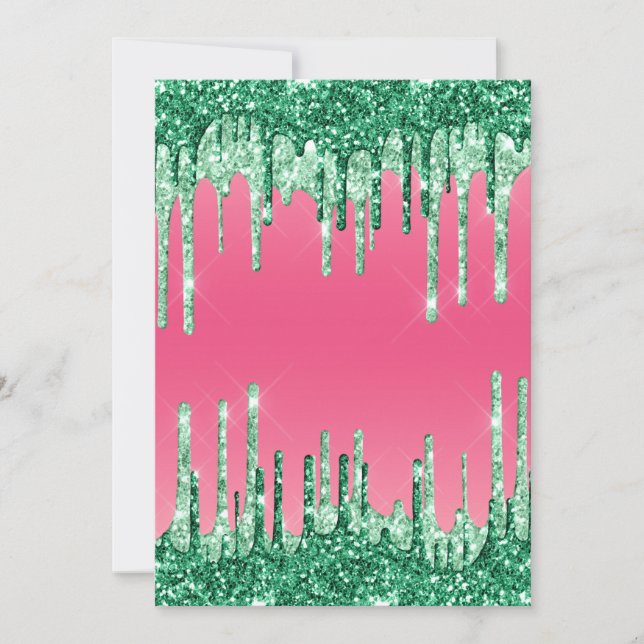Grüne Glitzer Chic Pink Watermelon Farbe Einladung (Vorderseite)