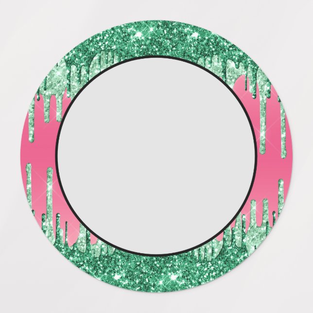 Grüne Glitzer Chic Pink Watermelon Farbe Etiketten (Design 1)