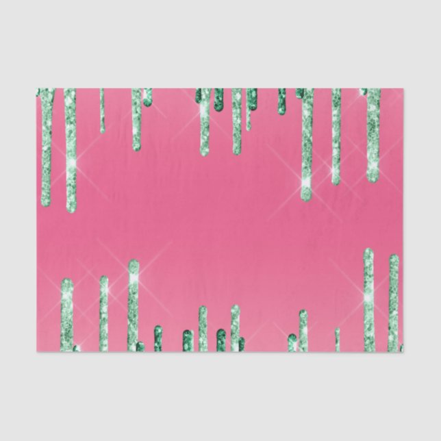 Grüne Glitzer Chic Pink Watermelon Farbe Seidenpapier (Vorderseite)