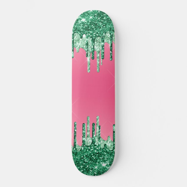 Grüne Glitzer Chic Pink Watermelon Farbe Skateboard (Vorderseite)
