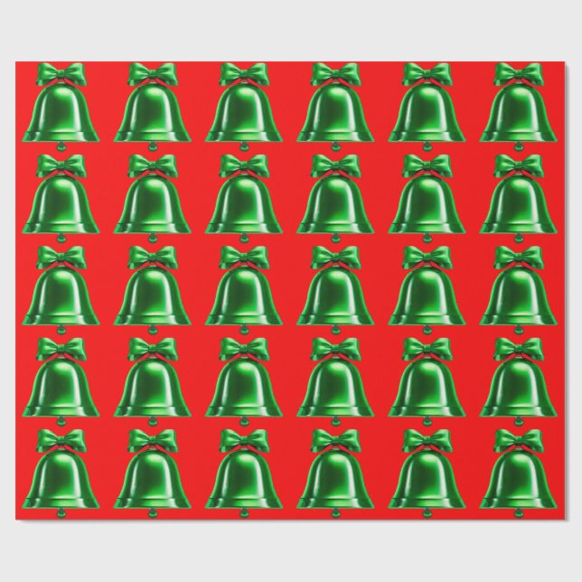 Grüne Glocken, rotes Wrapping Geschenkpapier (Flach)
