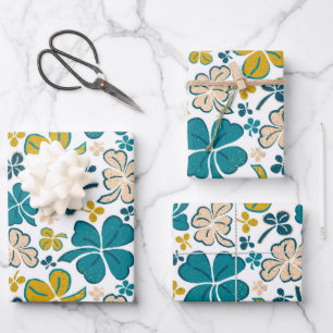 Grüne Glückskleeblätter St. Patrick`s Tag Verpacku Geschenkpapier Set