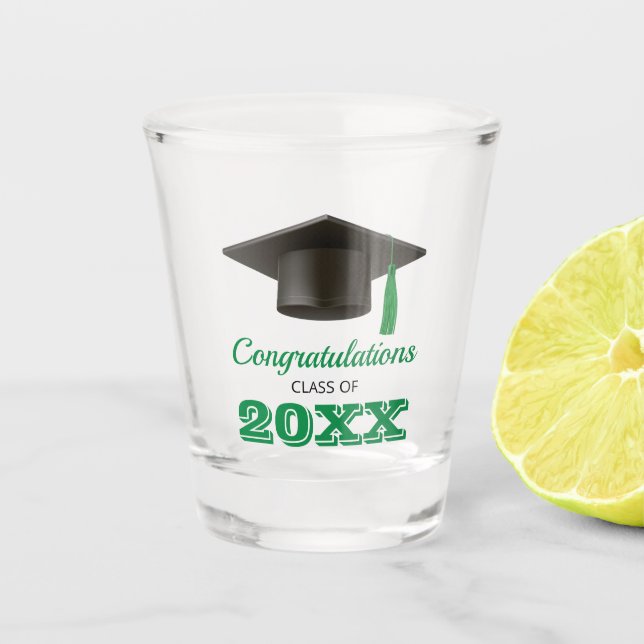 Grüne Glückwünsche Uni Graduate Schnapsglas (Vorderseite)