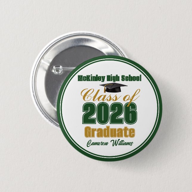 Grüne Gold-Abschlussklasse 2026 Andenken Button (Vorne & Hinten)