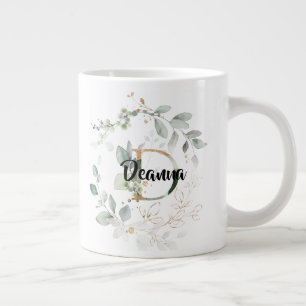 Grüne Gold Blätter Monogram Erstname 'D' Jumbo-Tasse