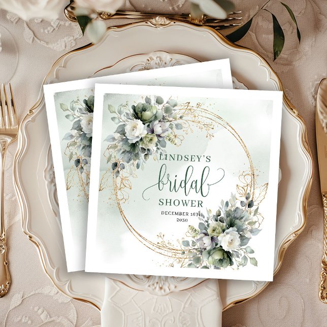 Grüne Gold Botanische Brautparty Servietten (Green Gold Botanical Bridal Shower Party Napkins)