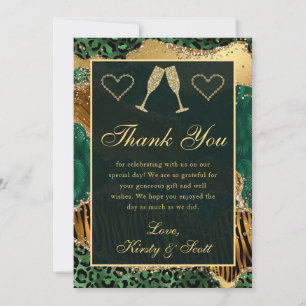 Grüne Gold Dschungel Safari Glitter Achat Hochzeit Dankeskarte