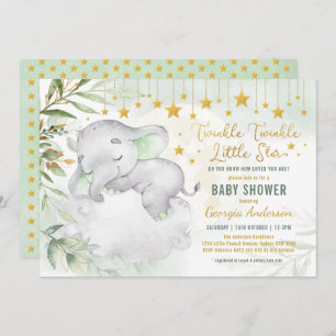 Grüne Gold Elefant Moon Stars Babydusche Einladung