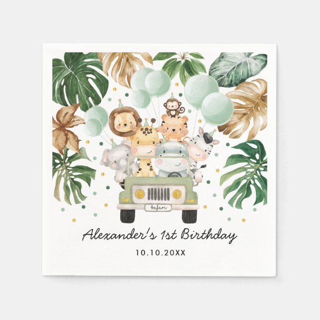 Grüne Gold Jungle Safari Tiere Wild Geburtstag Serviette (Vorderseite)