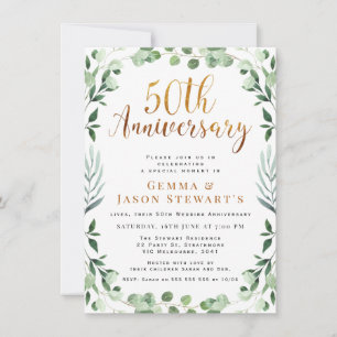 Grüne Gold-Kalligrafie 50. Hochzeitstag Einladung