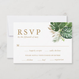 Grüne Gold Moderne tropische Hochzeit RSVP Karte