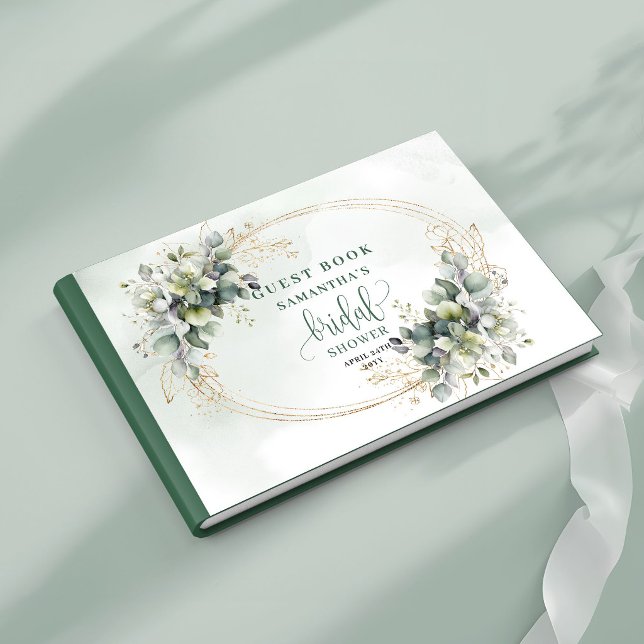 Grüne Gold-Wasserfarbe-Brautparty-Gästebuch Gästebuch (Greenery Gold Watercolor Bridal Shower Guest Book)