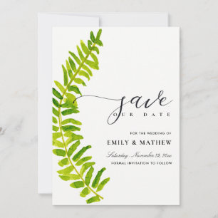 GRÜNE GOLD WATERCOLOR FERN FOLIAGE SAVE THE DATE