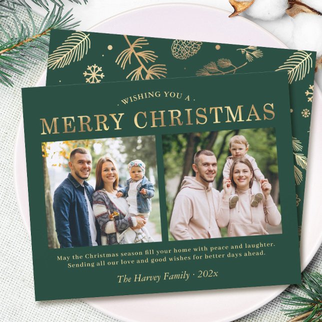 Grüne Gold Zwei Foto Weihnachtskarte (Von Creator hochgeladen)
