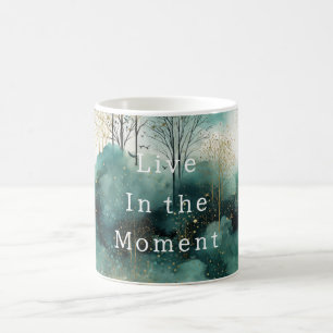 Grüne Goldbäume mit Vögeln Weihnachten Kaffeetasse