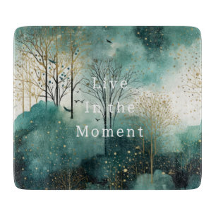 Grüne Goldbäume mit Vögeln Weihnachten Schneidebrett