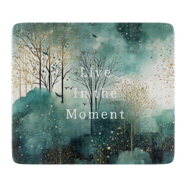 Grüne Goldbäume mit Vögeln Weihnachten Schneidebrett (Vorderseite)