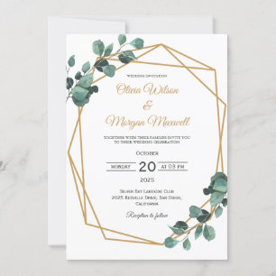 Grüne Goldbogen-Geometrische Hochzeitseinladung Einladung