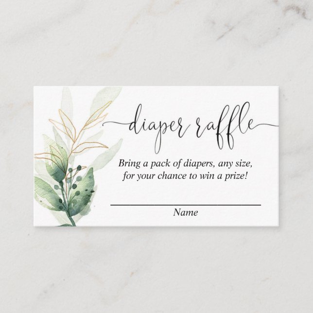 Grüne goldene Babydusche Windelkarten Begleitkarte (Vorderseite)