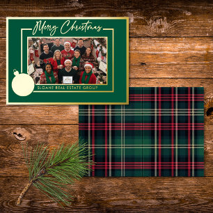 Grüne Goldene Birne Frohe Weihnachten Schrift Foto Folien Feiertagskarte