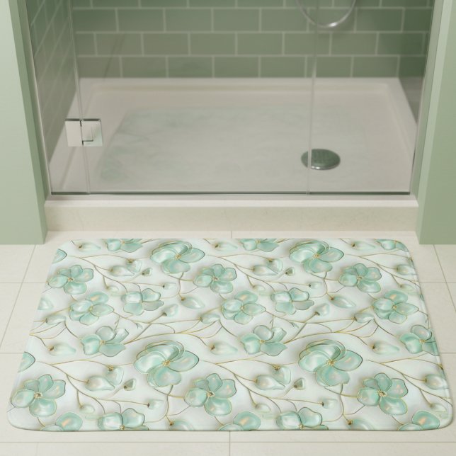 Grüne Goldene Blumenbadmatte Badematte (elegant luxe glam gold green floral bathmat )