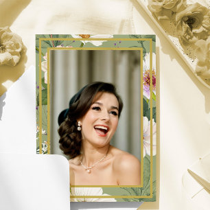 Grüne goldene Blüte des 90. Fotos Elegant Geburtst Einladung