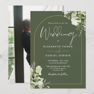 Grüne Goldene Bogen-Foto-Olivgrüne Hochzeit Einladung